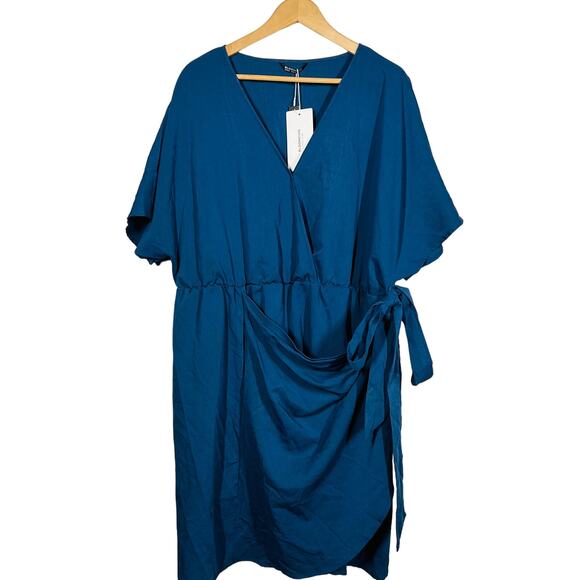 NEW! Bloom Chic Navy Wrap Dress Short Sleeve Knee Length Blue Casual - 22/24 - Picture 1 of 5